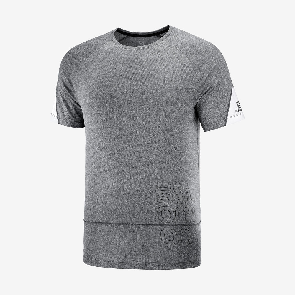 Black White Salomon Cross Run Men's Tops | THYM74382