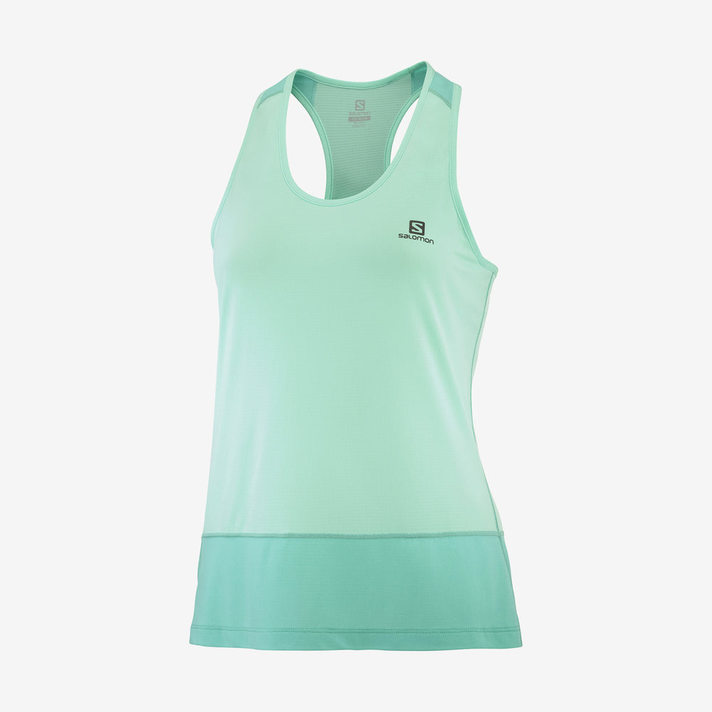 Green Salomon Cross Run Women's Tops | RDAC84903