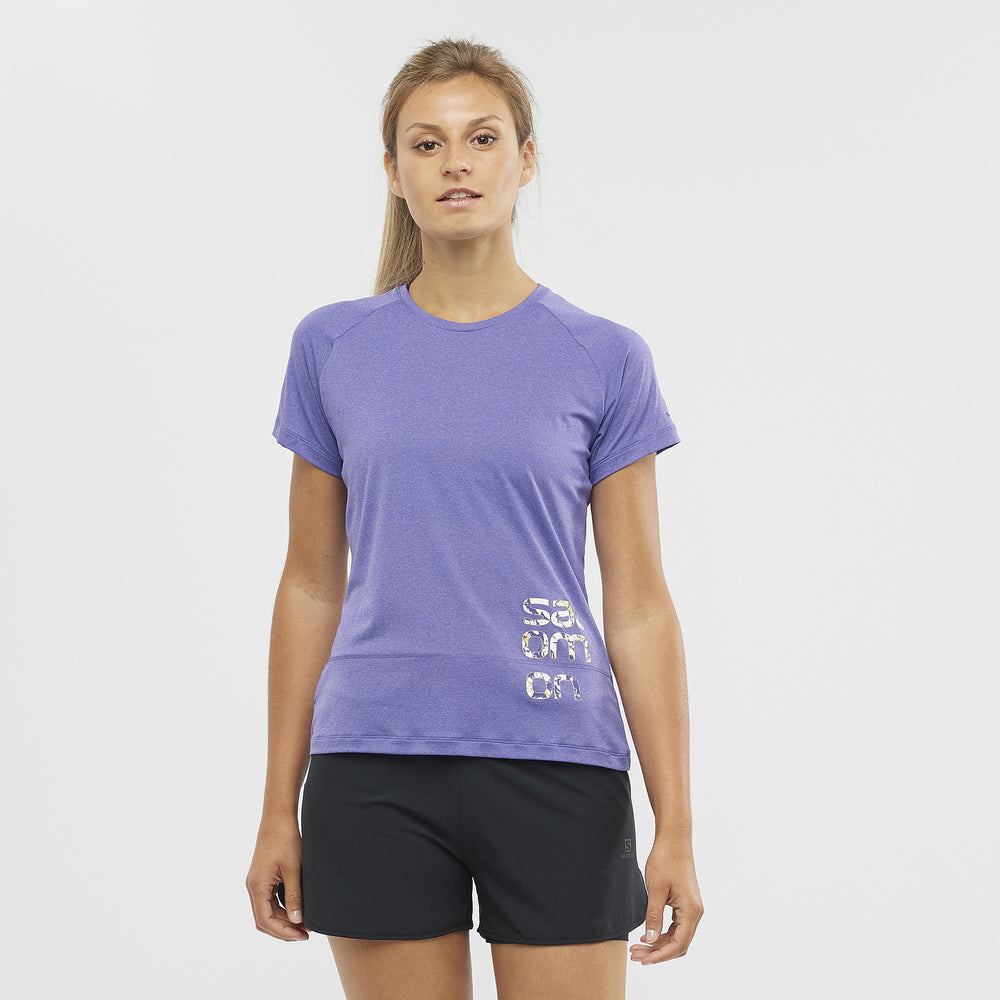 Purple Salomon Cross Run Women\'s Tops | DQUM86017