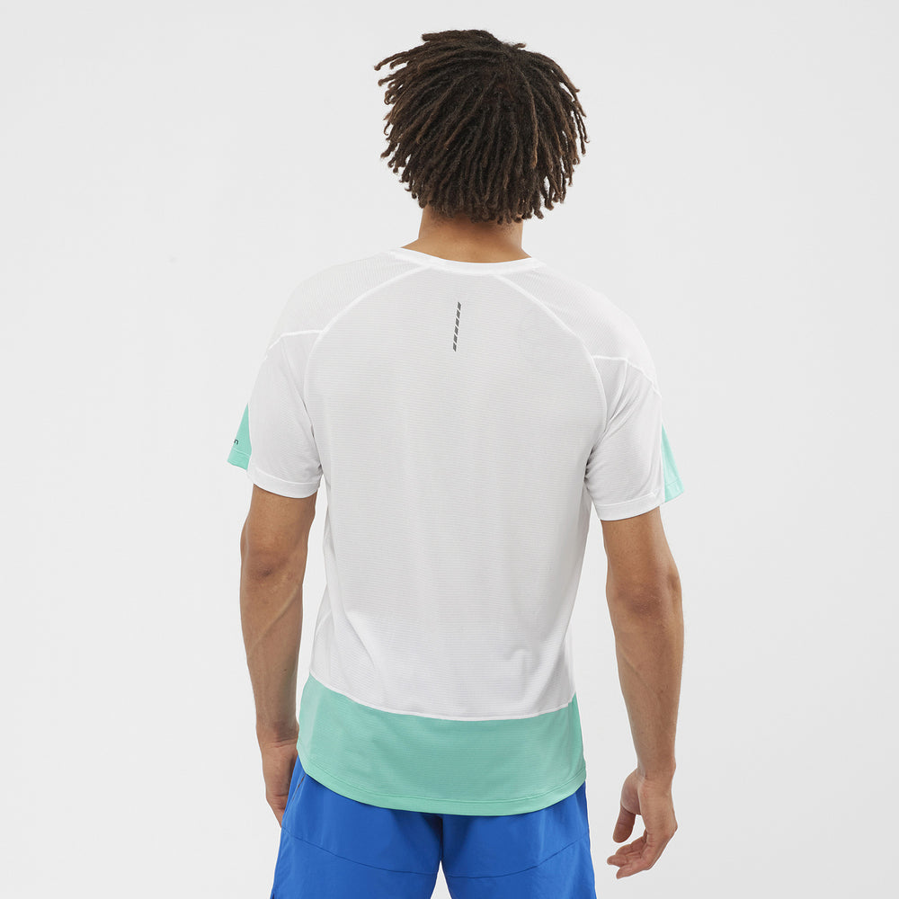 White / Blue Salomon Cross Run Men's Tops | VCKL56982