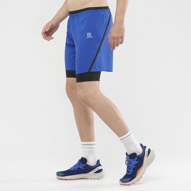 Black Blue Salomon Cross Twinskin Men's Shorts | SAEJ01658